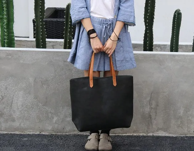 Fashion Handmade LEATHER Large Black WOMEN Tote Bag Tote Shoulder Purse FOR WOMEN
