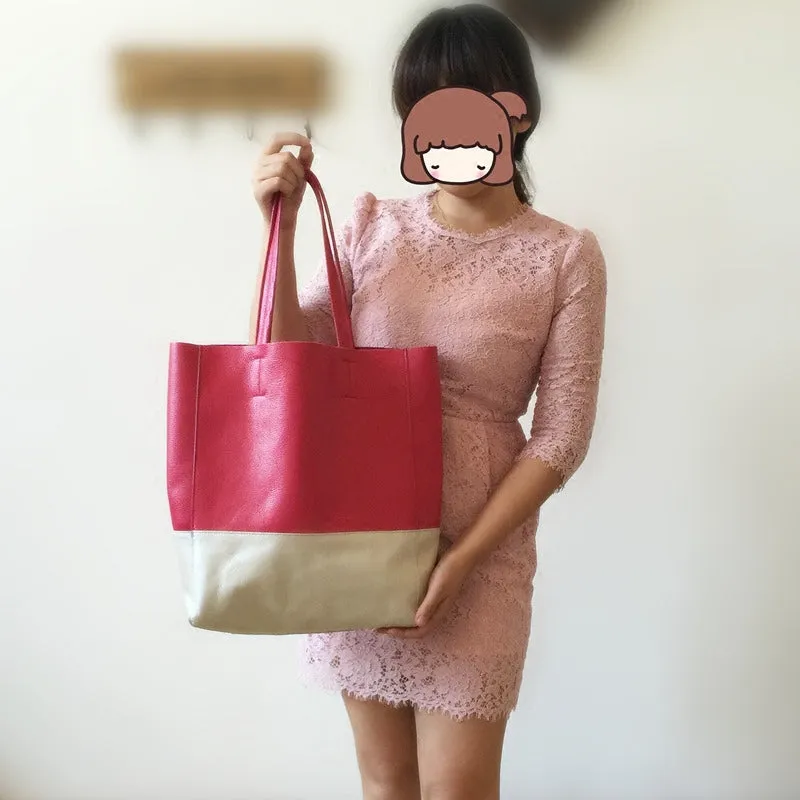 Fashion Womens Rose Red White Leather Vertical Tote Bags Rose Red White Shoulder Tote Bag Handbag Tote For Women