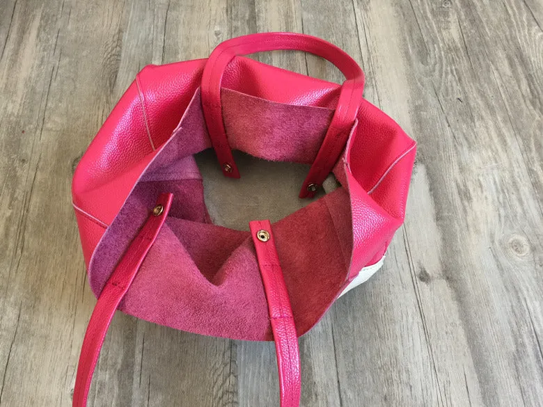 Fashion Womens Rose Red White Leather Vertical Tote Bags Rose Red White Shoulder Tote Bag Handbag Tote For Women