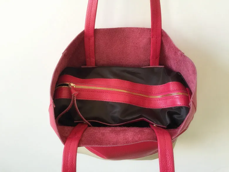 Fashion Womens Rose Red White Leather Vertical Tote Bags Rose Red White Shoulder Tote Bag Handbag Tote For Women