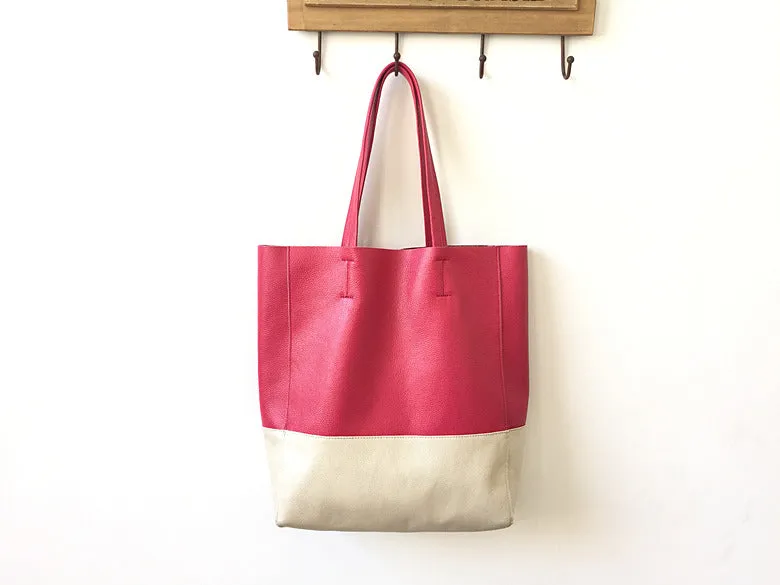 Fashion Womens Rose Red White Leather Vertical Tote Bags Rose Red White Shoulder Tote Bag Handbag Tote For Women