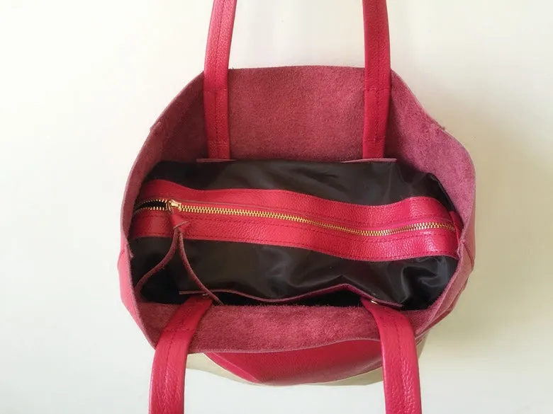 Fashion Womens Rose Red White Leather Vertical Tote Bags Rose Red White Shoulder Tote Bag Handbag Tote For Women