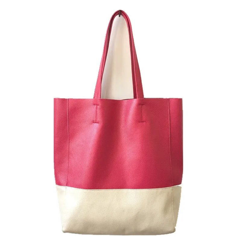 Fashion Womens Rose Red White Leather Vertical Tote Bags Rose Red White Shoulder Tote Bag Handbag Tote For Women