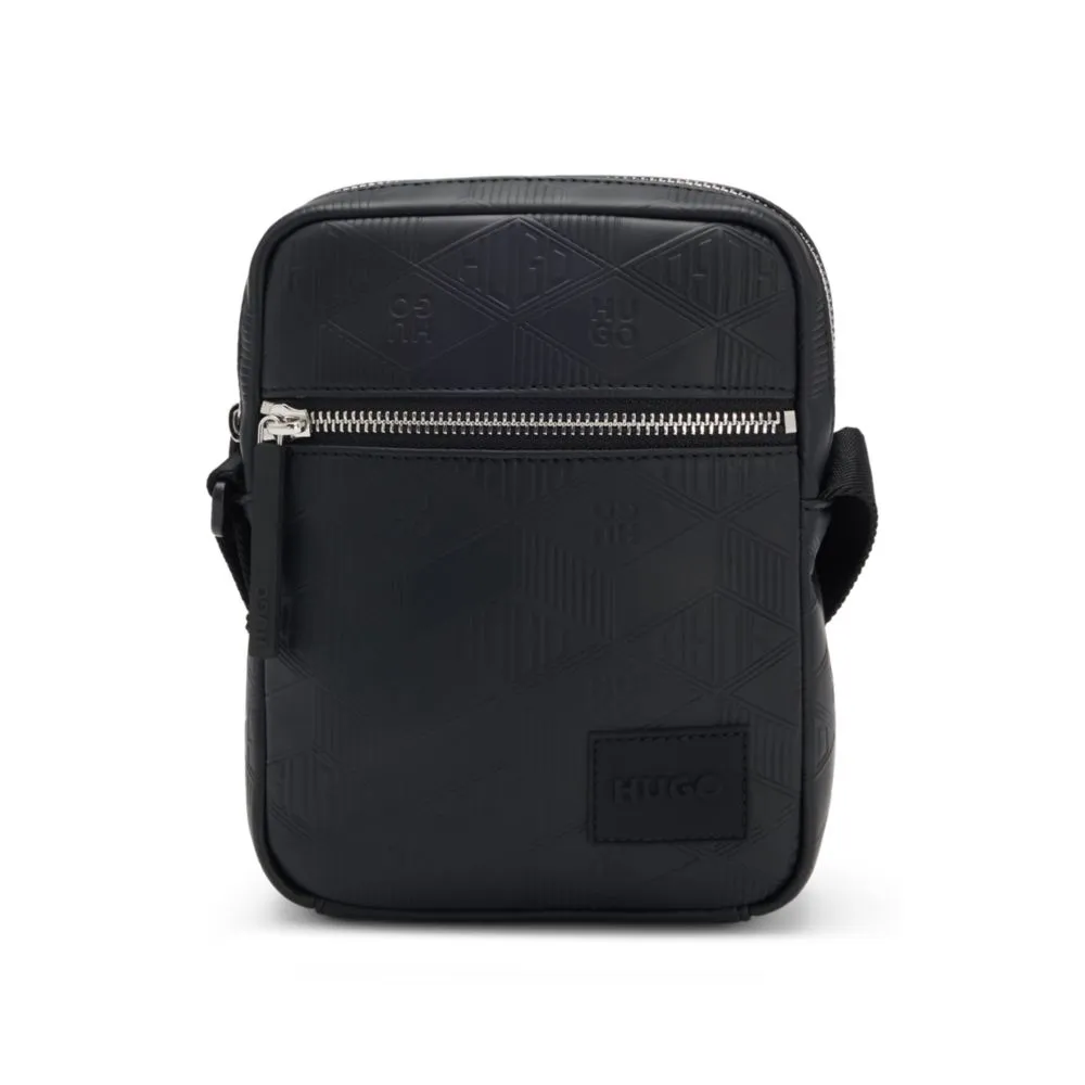 Faux-leather reporter bag with stacked and geometric logos