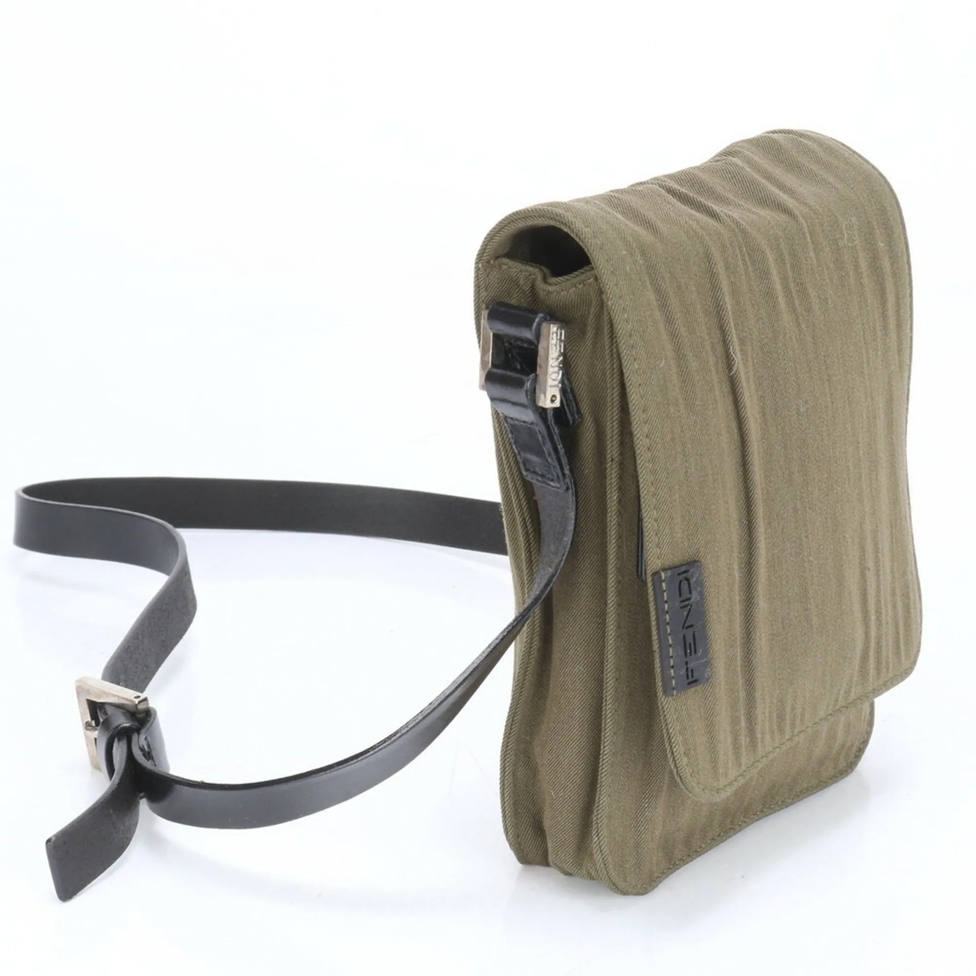 Fendi Leather Canvas Pochette Shoulder Bag (Pre-Owned)