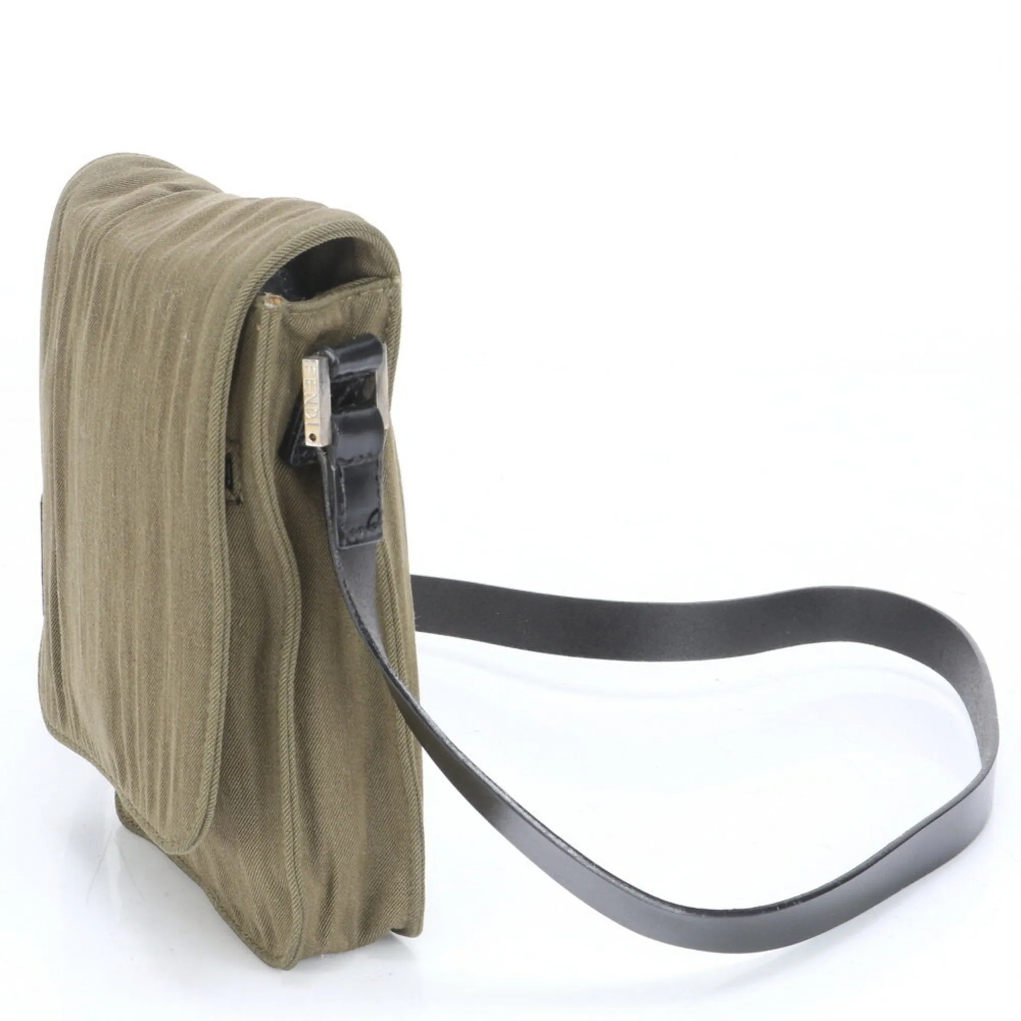 Fendi Leather Canvas Pochette Shoulder Bag (Pre-Owned)