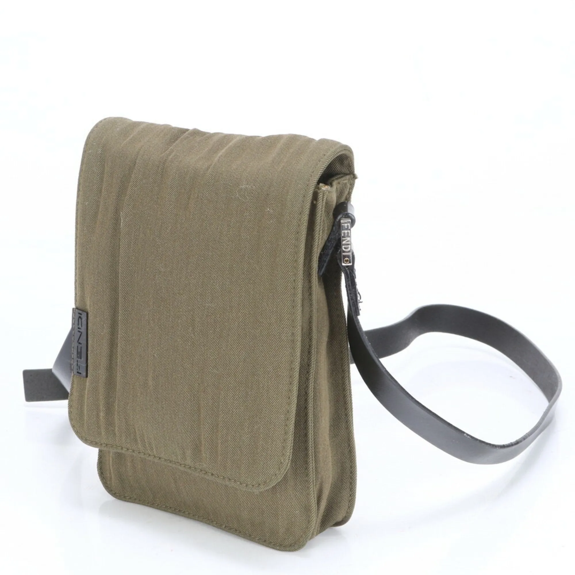 Fendi Leather Canvas Pochette Shoulder Bag (Pre-Owned)