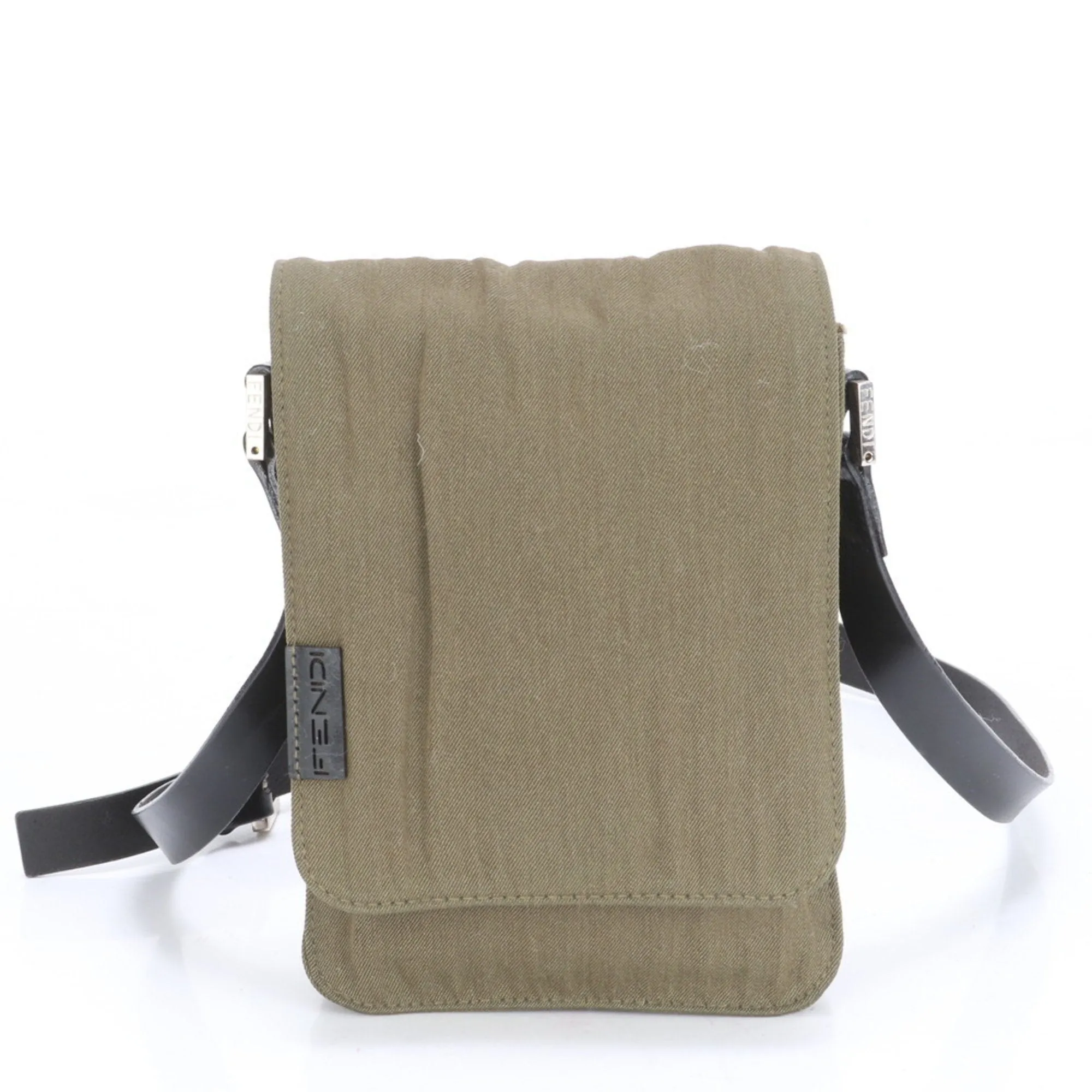 Fendi Leather Canvas Pochette Shoulder Bag (Pre-Owned)