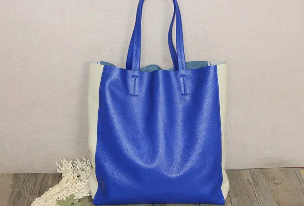 Genuine Leather Bag Handmade Color Block Tote Bag Shoulder Bag Handbag For Women