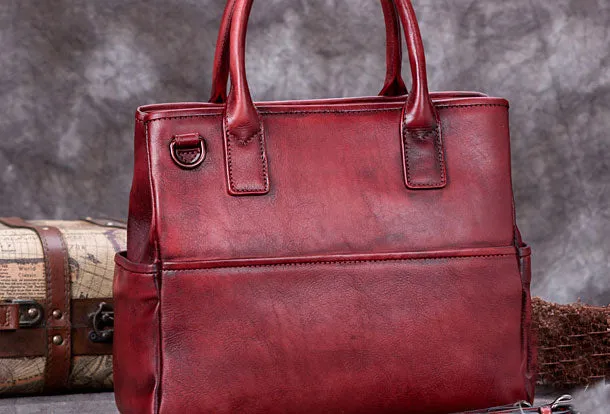 Genuine Leather Handbag Vintage Tote Bag Shoulder Bag Purse For Women