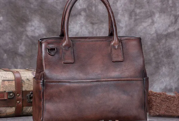 Genuine Leather Handbag Vintage Tote Bag Shoulder Bag Purse For Women