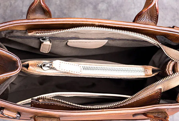 Genuine Leather Handbag Vintage Tote Bag Shoulder Bag Purse For Women