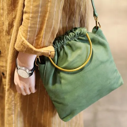 Green Leather Womens Bucket Handbag Large Bucket Side Bag Tote Purse Madewell Bucket Bag