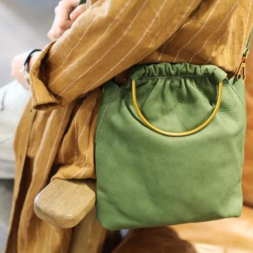 Green Leather Womens Bucket Handbag Large Bucket Side Bag Tote Purse Madewell Bucket Bag