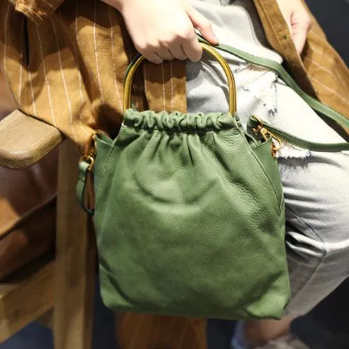 Green Leather Womens Bucket Handbag Large Bucket Side Bag Tote Purse Madewell Bucket Bag