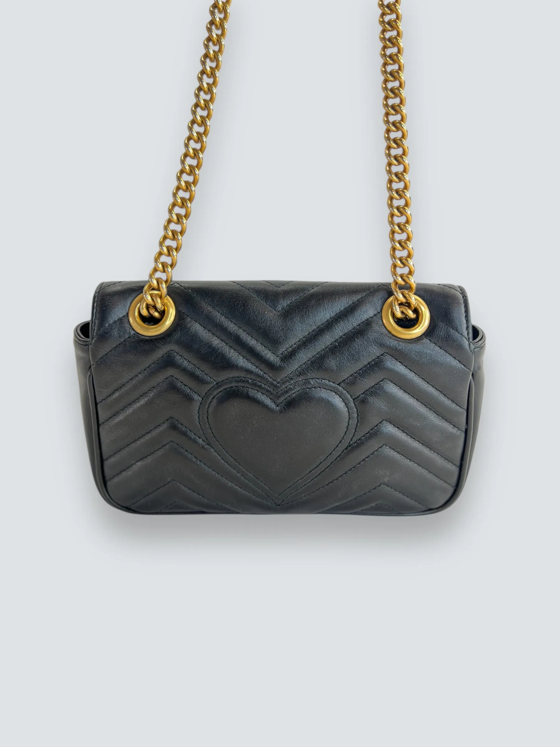 Gucci Black Leather Small GG Marmont GG Crossbody