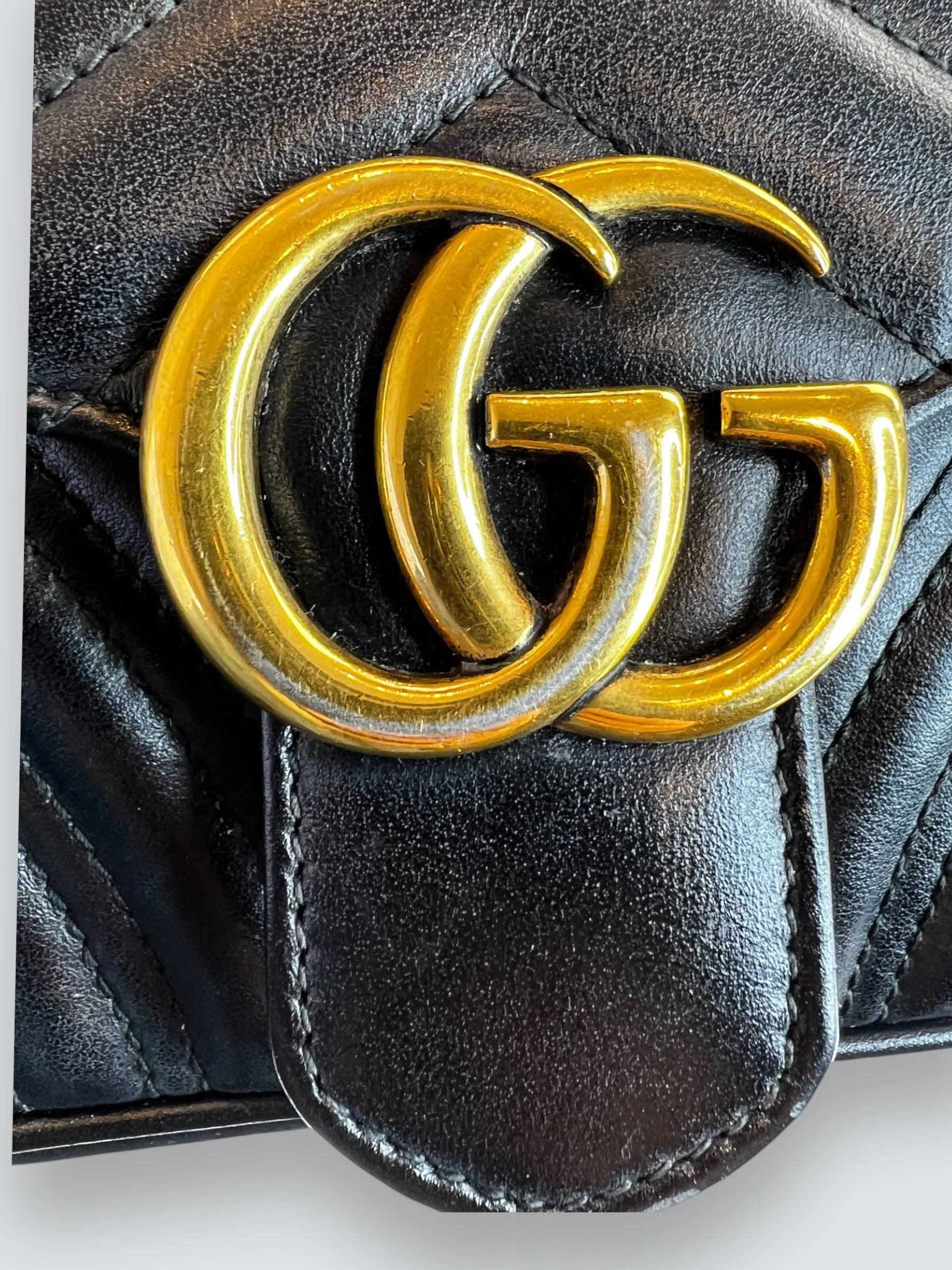Gucci Black Leather Small GG Marmont GG Crossbody