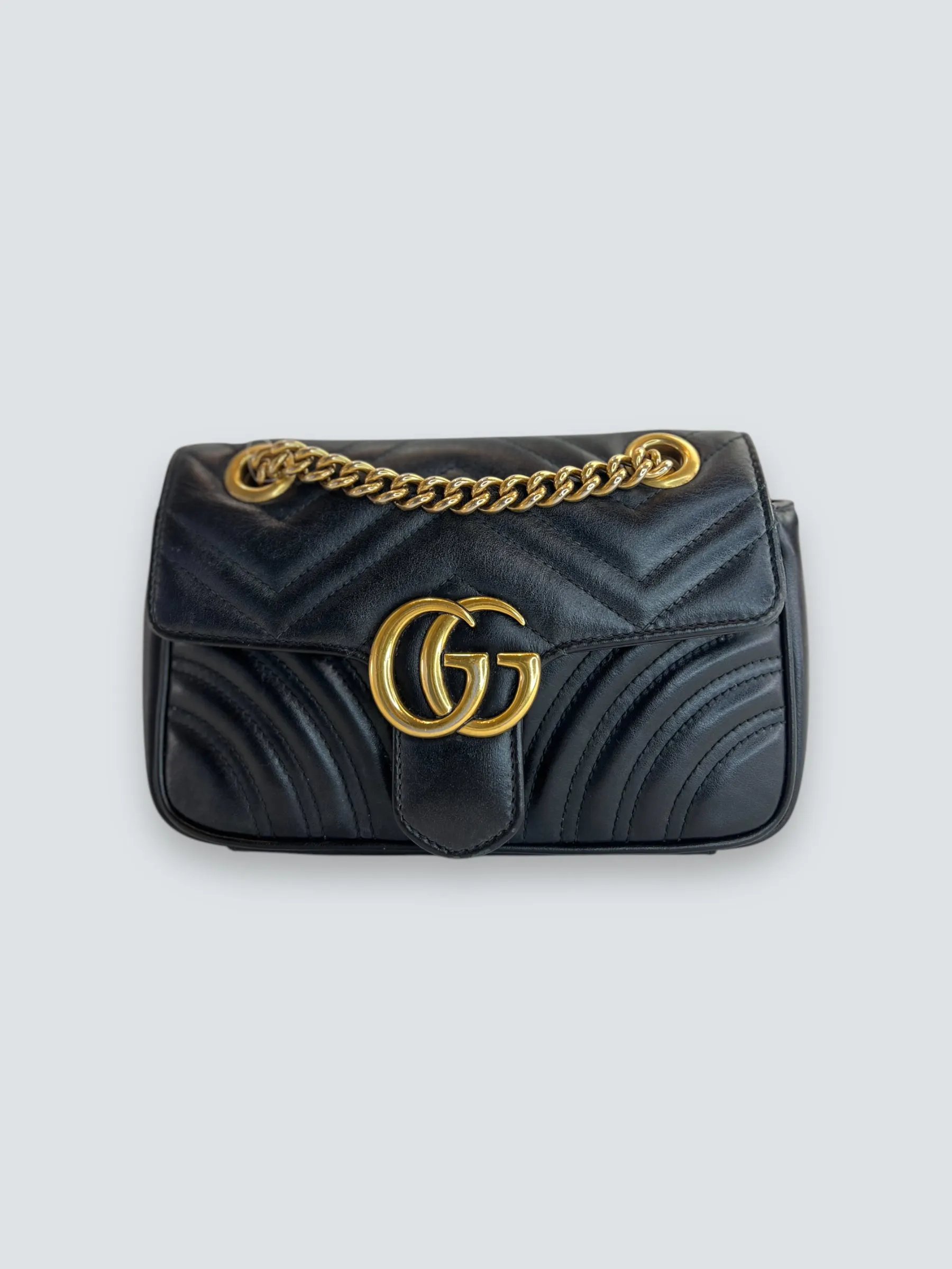 Gucci Black Leather Small GG Marmont GG Crossbody