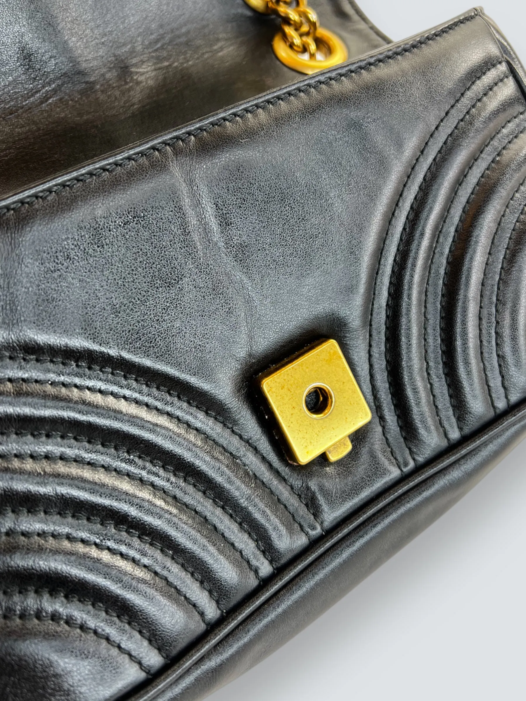 Gucci Black Leather Small GG Marmont GG Crossbody