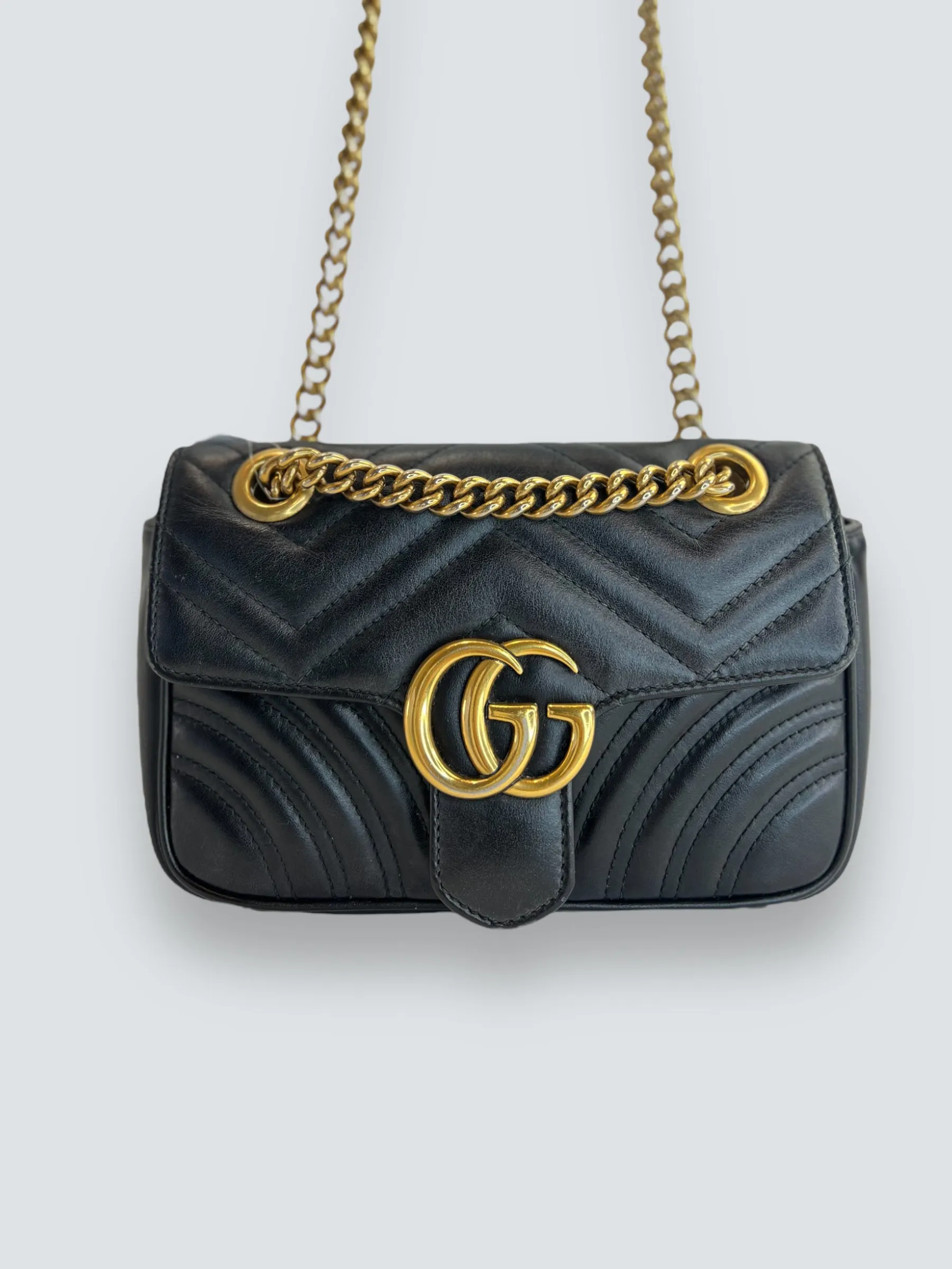 Gucci Black Leather Small GG Marmont GG Crossbody
