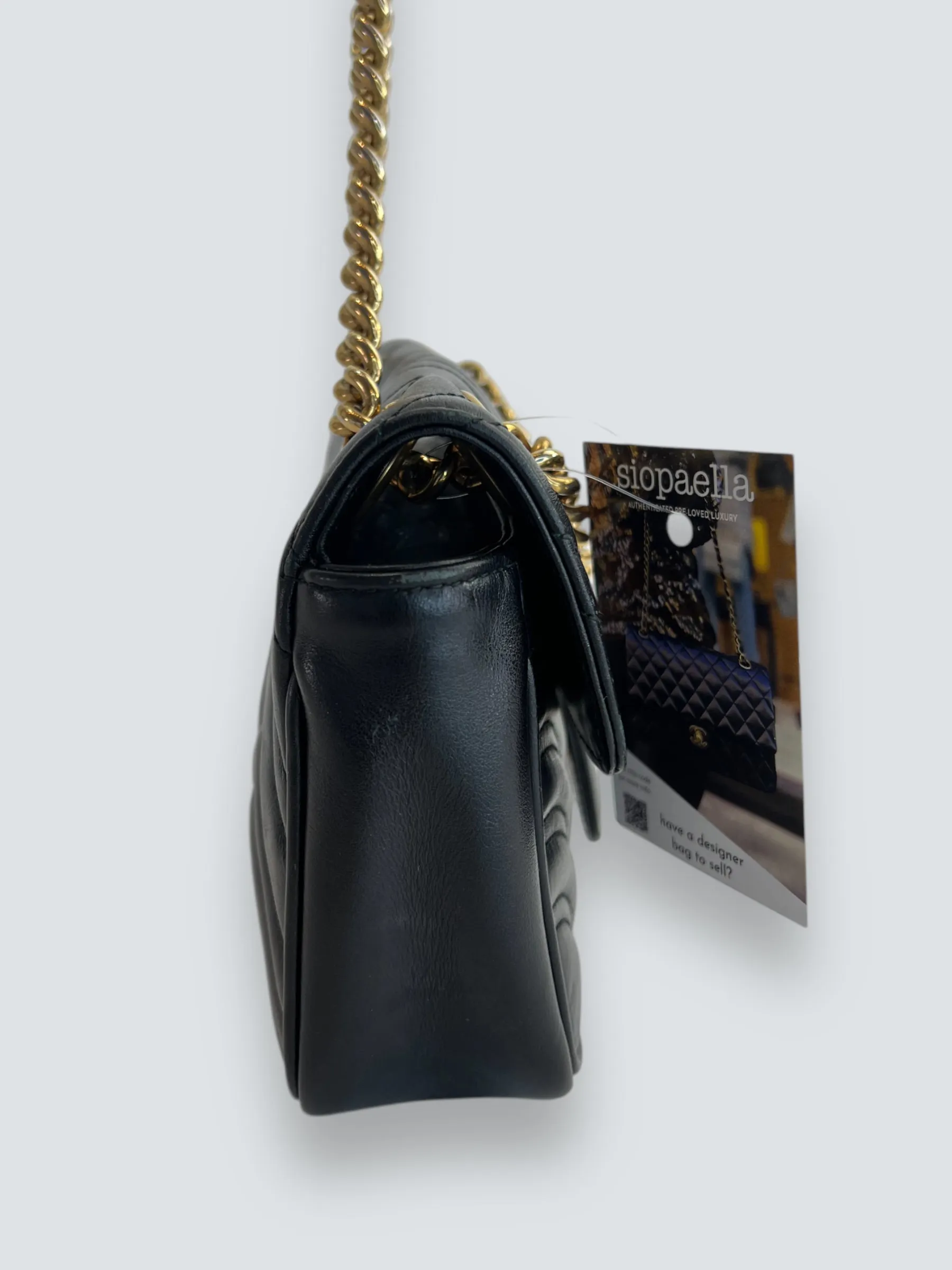 Gucci Black Leather Small GG Marmont GG Crossbody