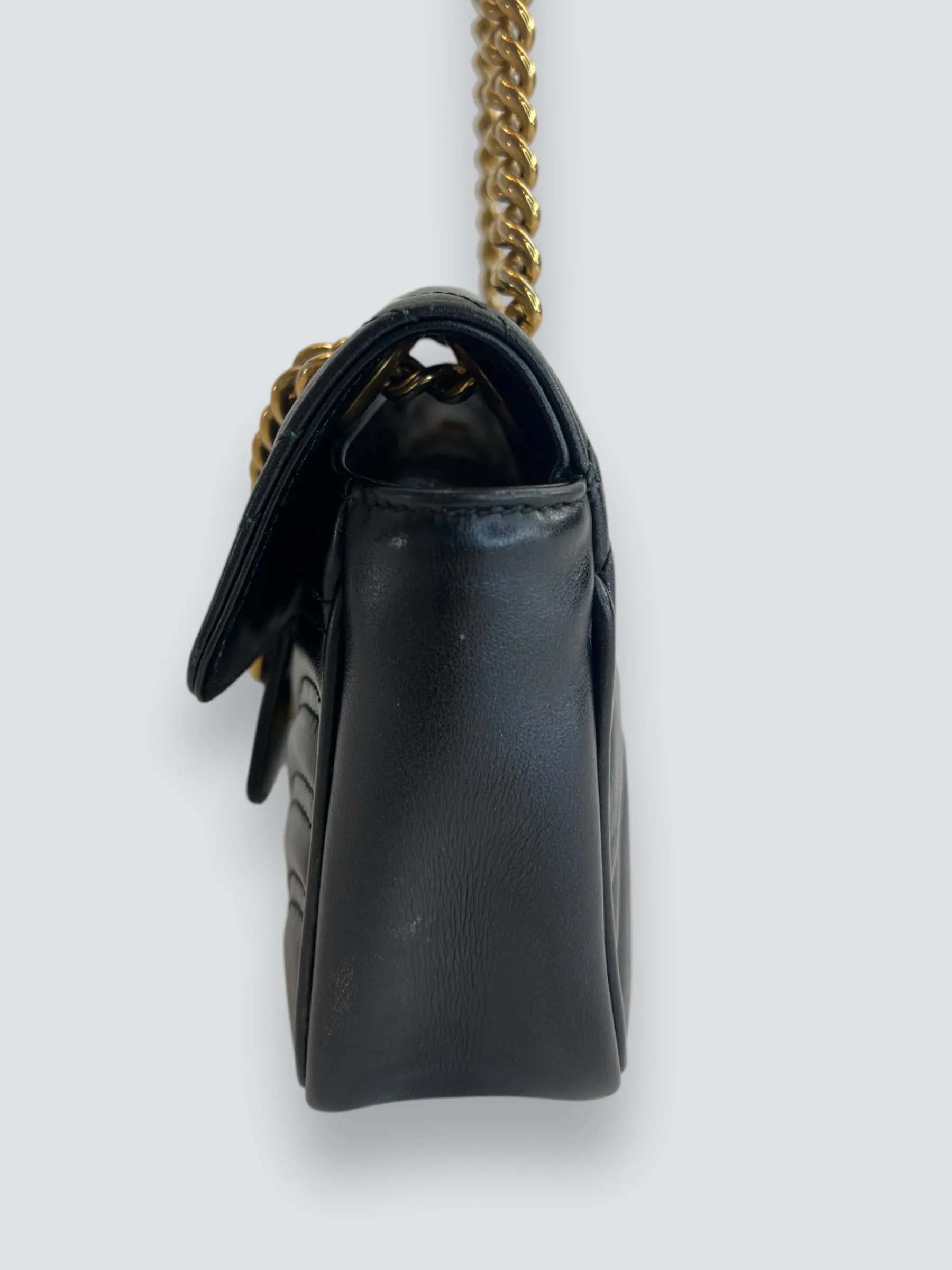 Gucci Black Leather Small GG Marmont GG Crossbody
