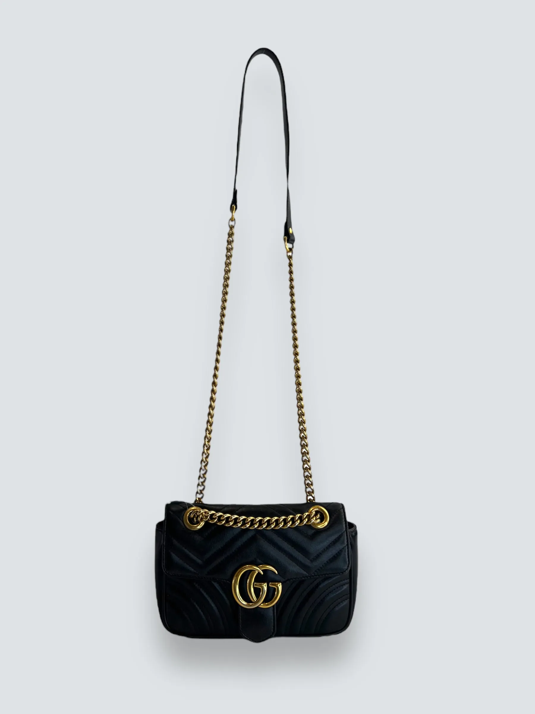 Gucci Black Leather Small GG Marmont GG Crossbody
