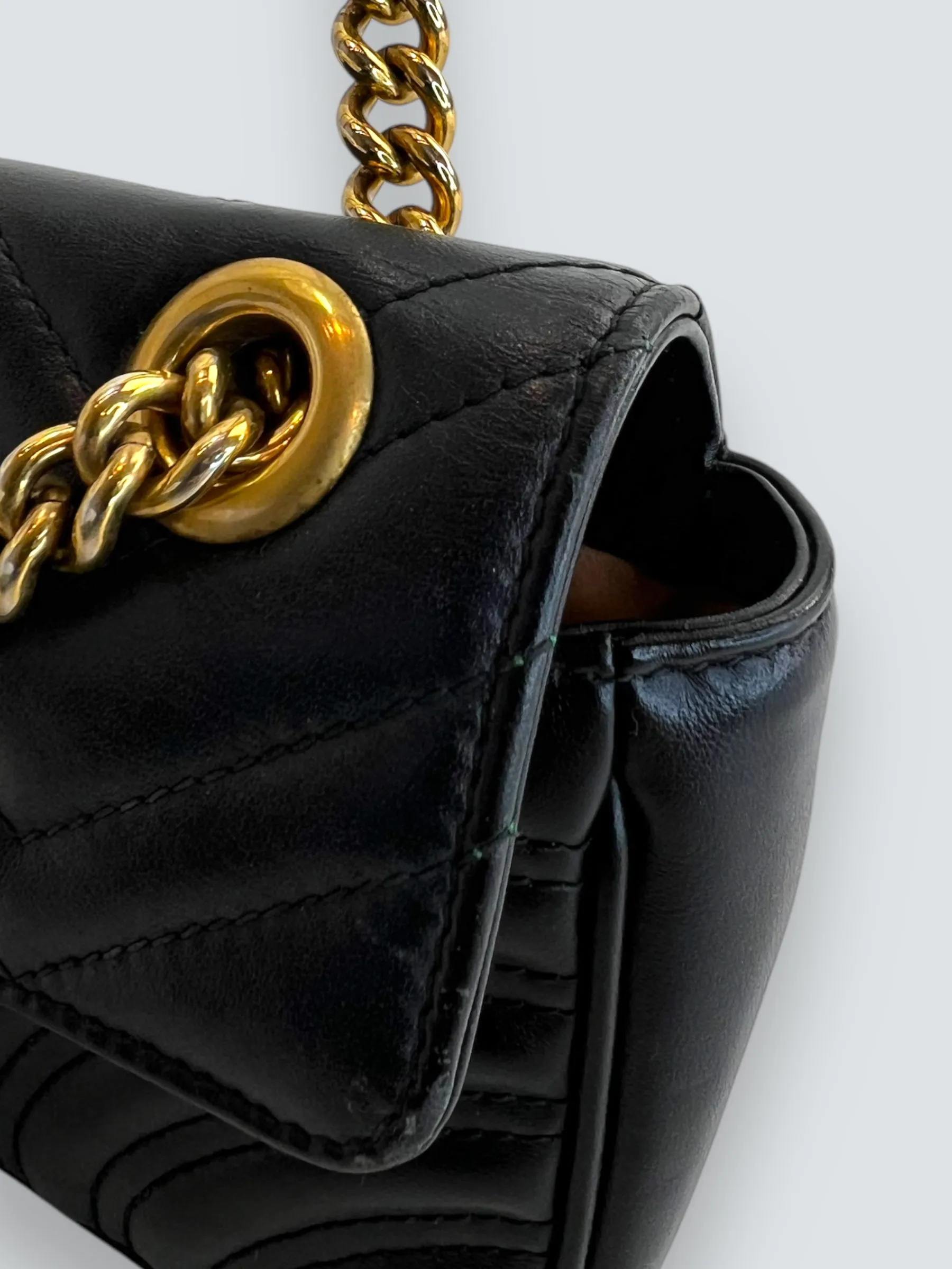 Gucci Black Leather Small GG Marmont GG Crossbody