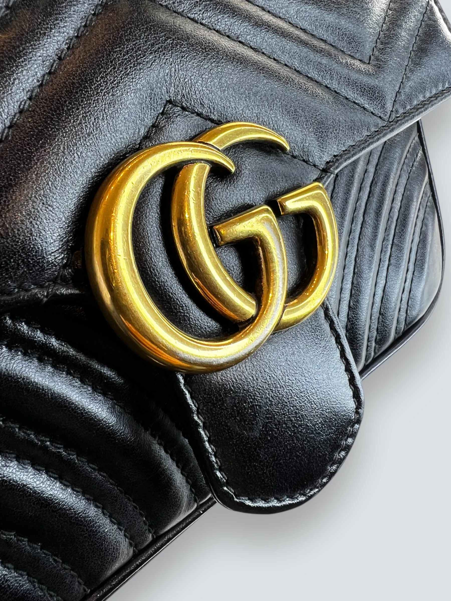 Gucci Black Leather Small GG Marmont GG Crossbody
