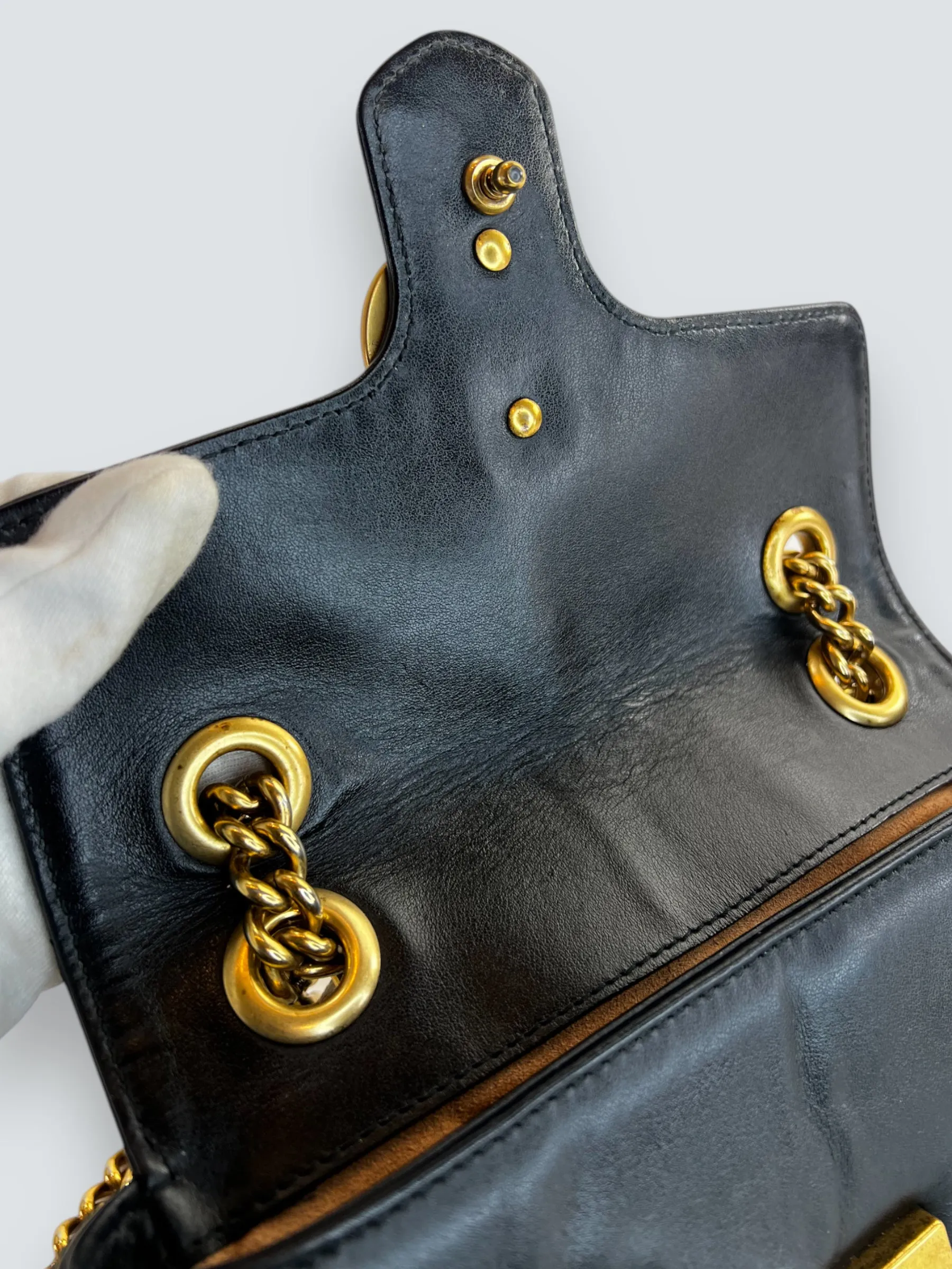 Gucci Black Leather Small GG Marmont GG Crossbody