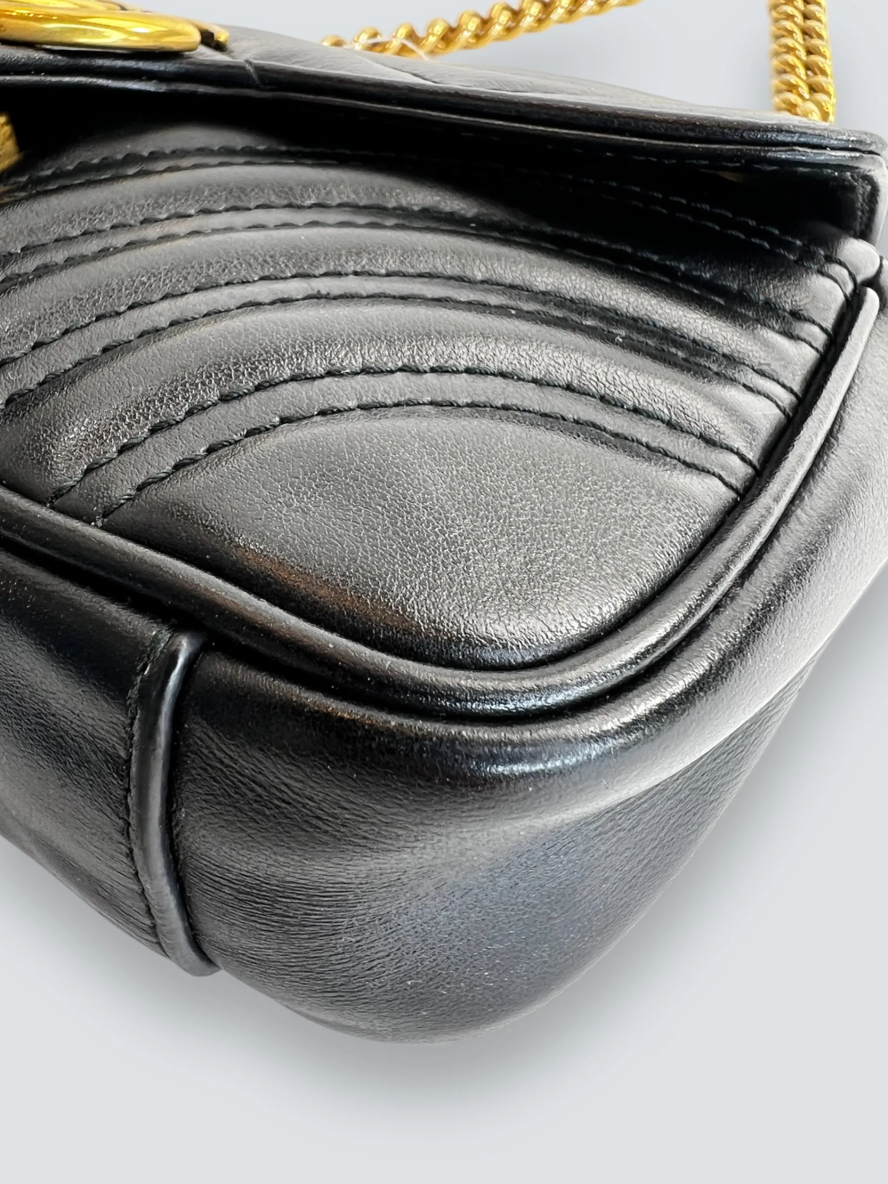 Gucci Black Leather Small GG Marmont GG Crossbody