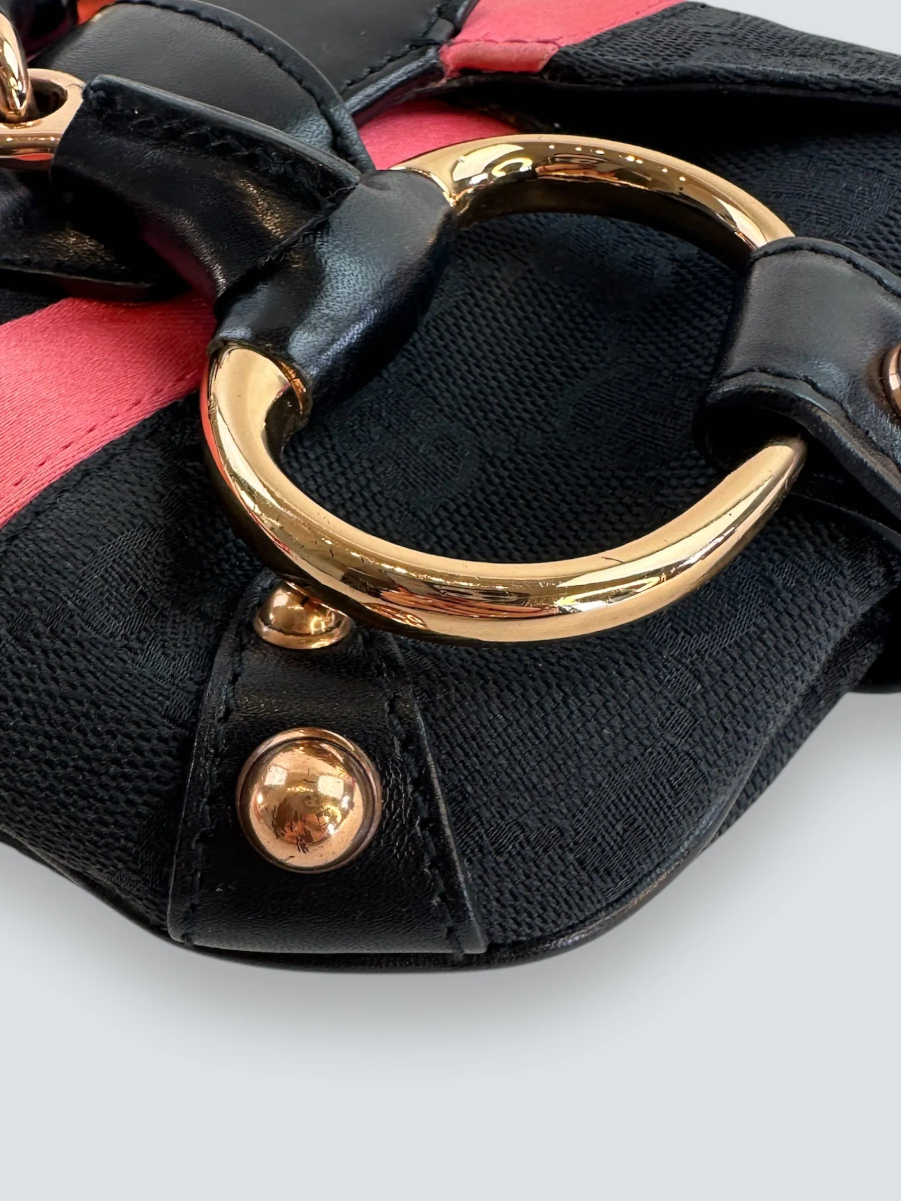 Gucci Black Monogram Canvas Horsebit Mini Shoulder Bag
