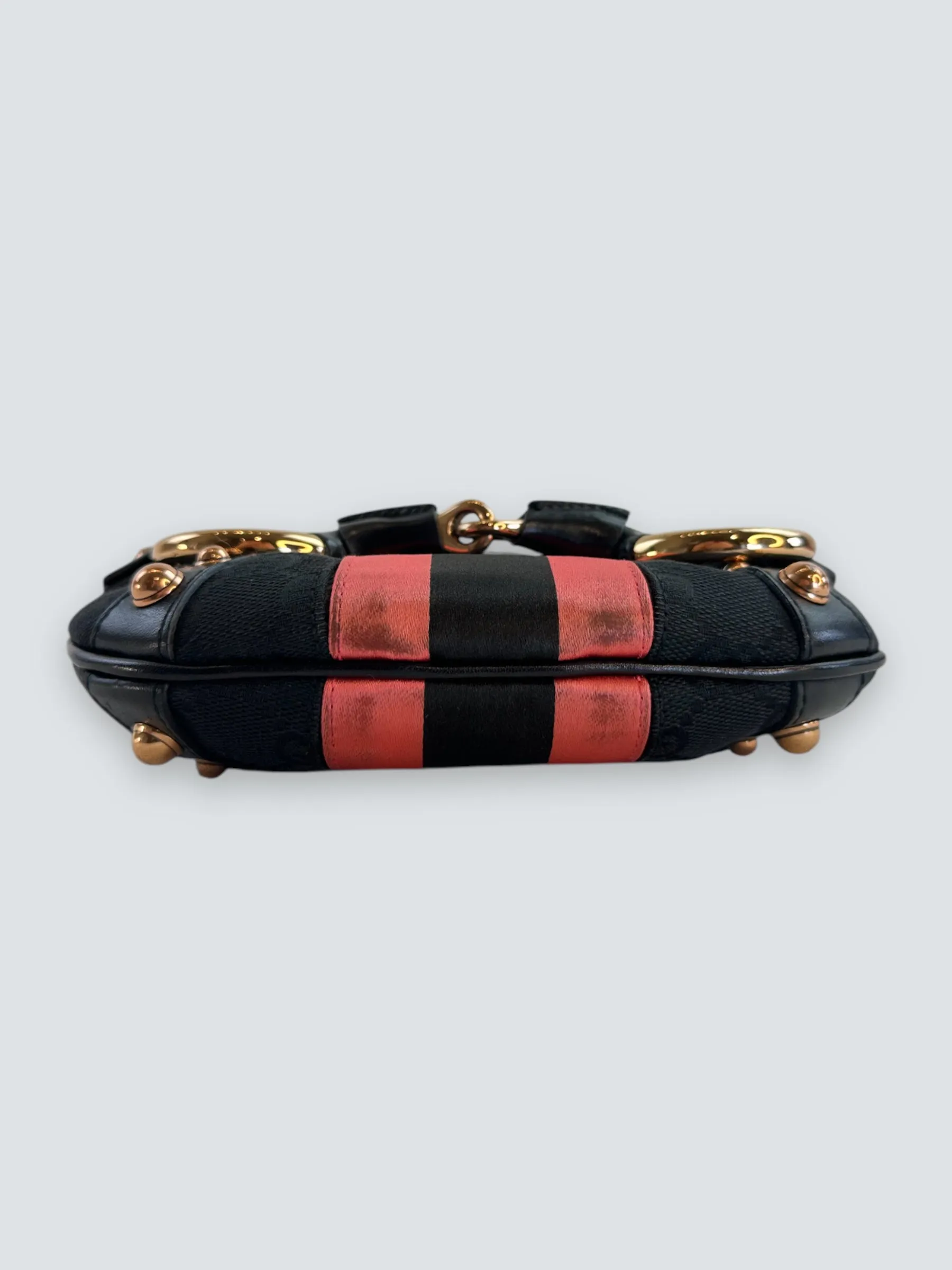 Gucci Black Monogram Canvas Horsebit Mini Shoulder Bag