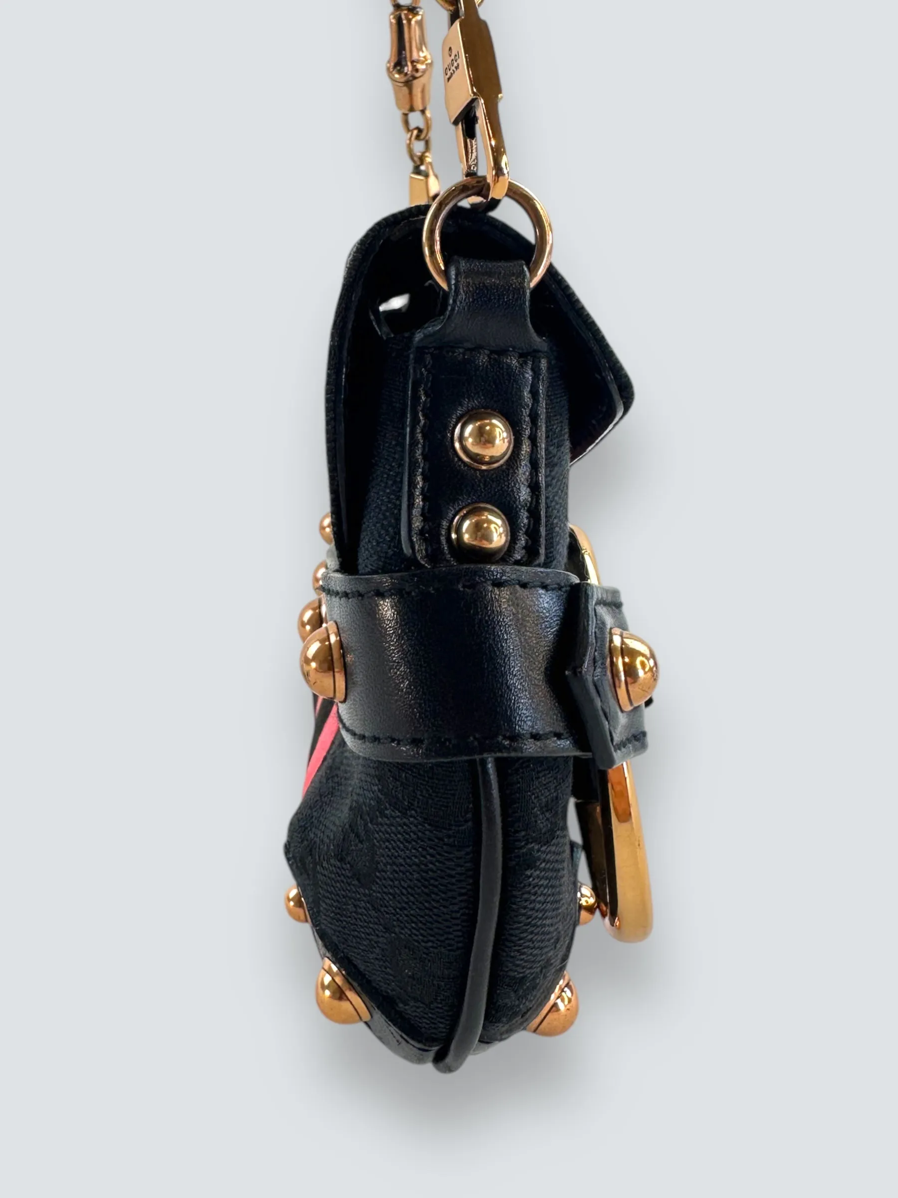 Gucci Black Monogram Canvas Horsebit Mini Shoulder Bag