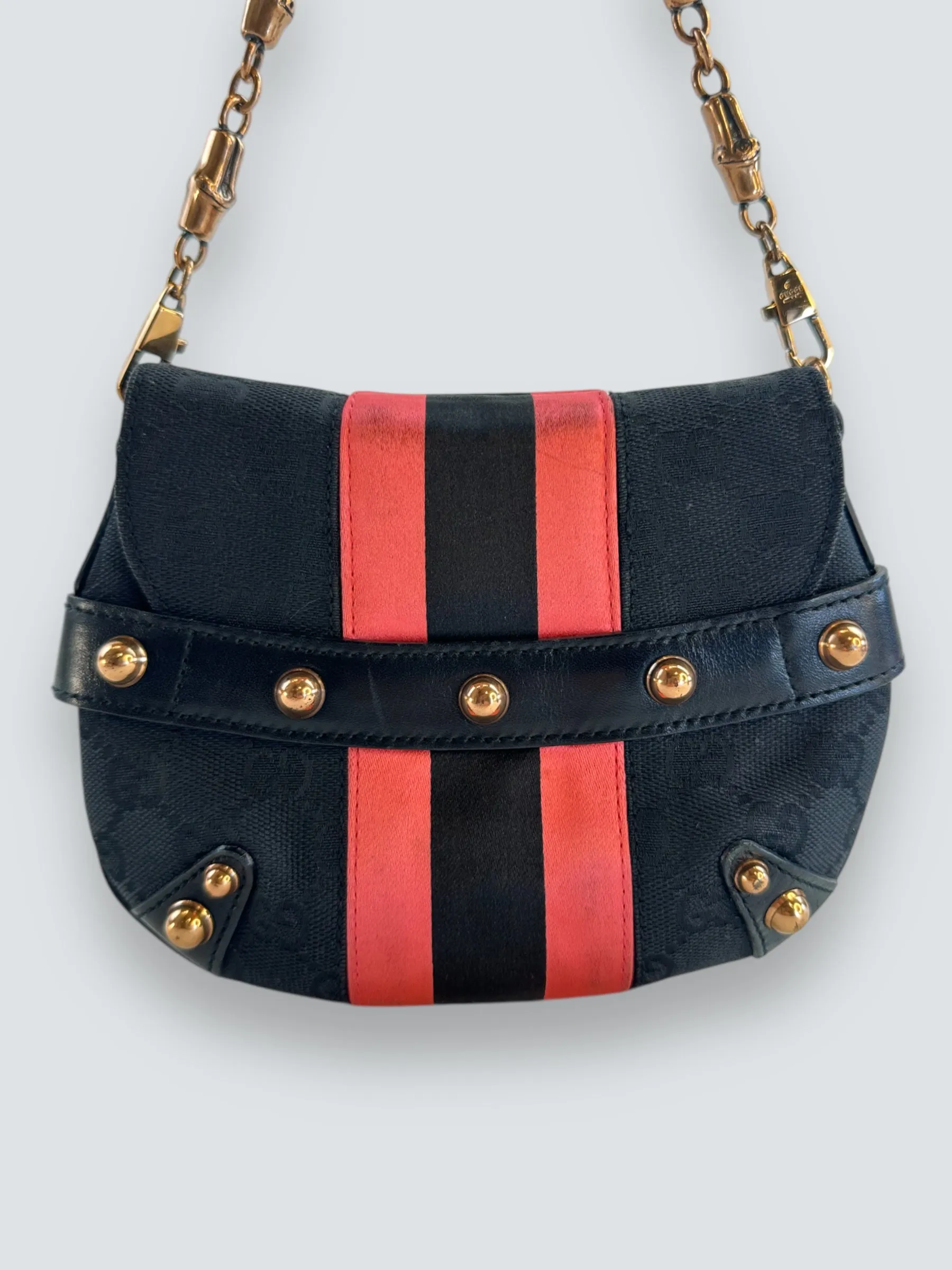 Gucci Black Monogram Canvas Horsebit Mini Shoulder Bag