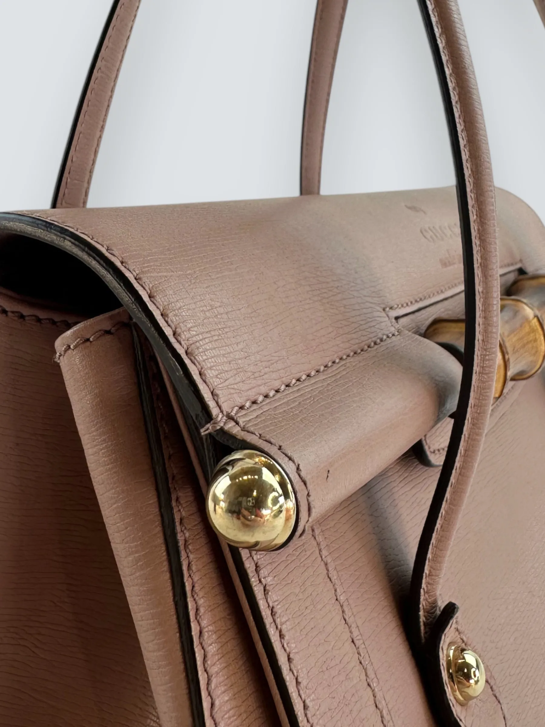 Gucci Dusty Pink Leather Bamboo Tote