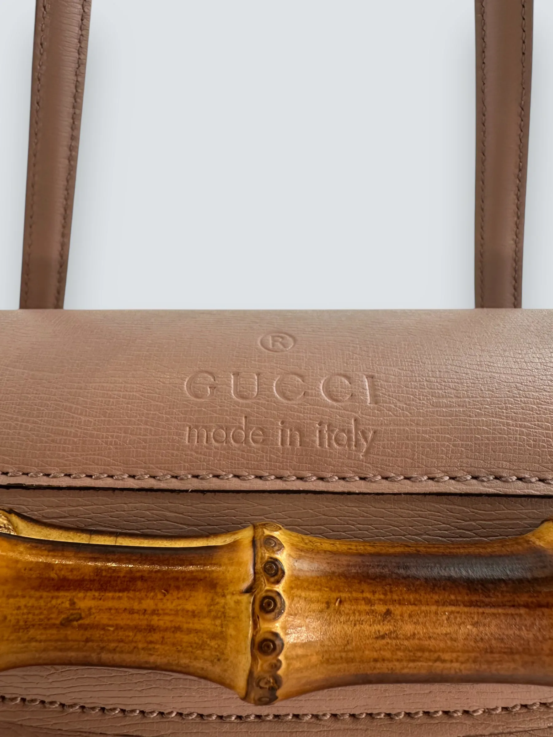 Gucci Dusty Pink Leather Bamboo Tote