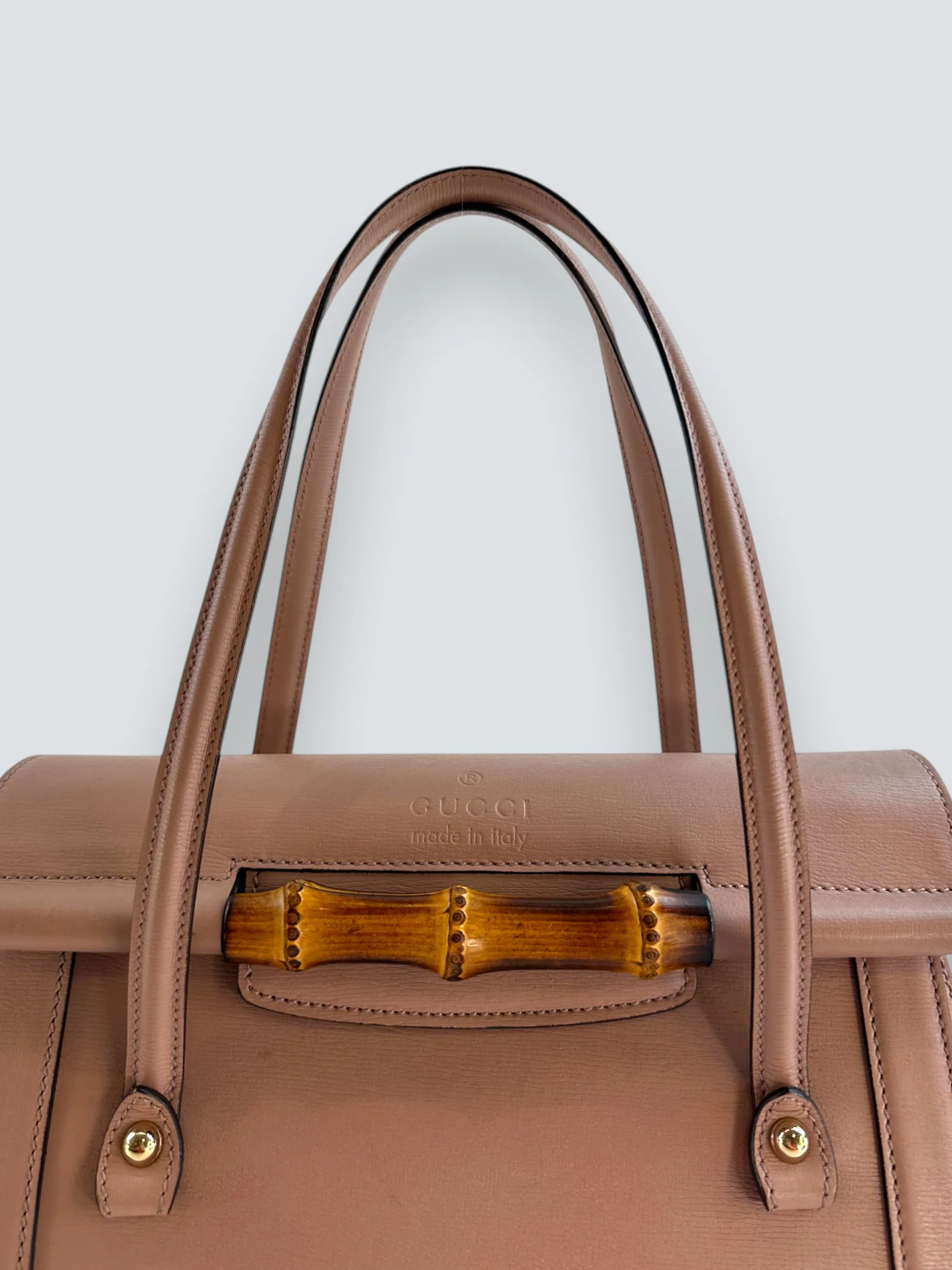 Gucci Dusty Pink Leather Bamboo Tote
