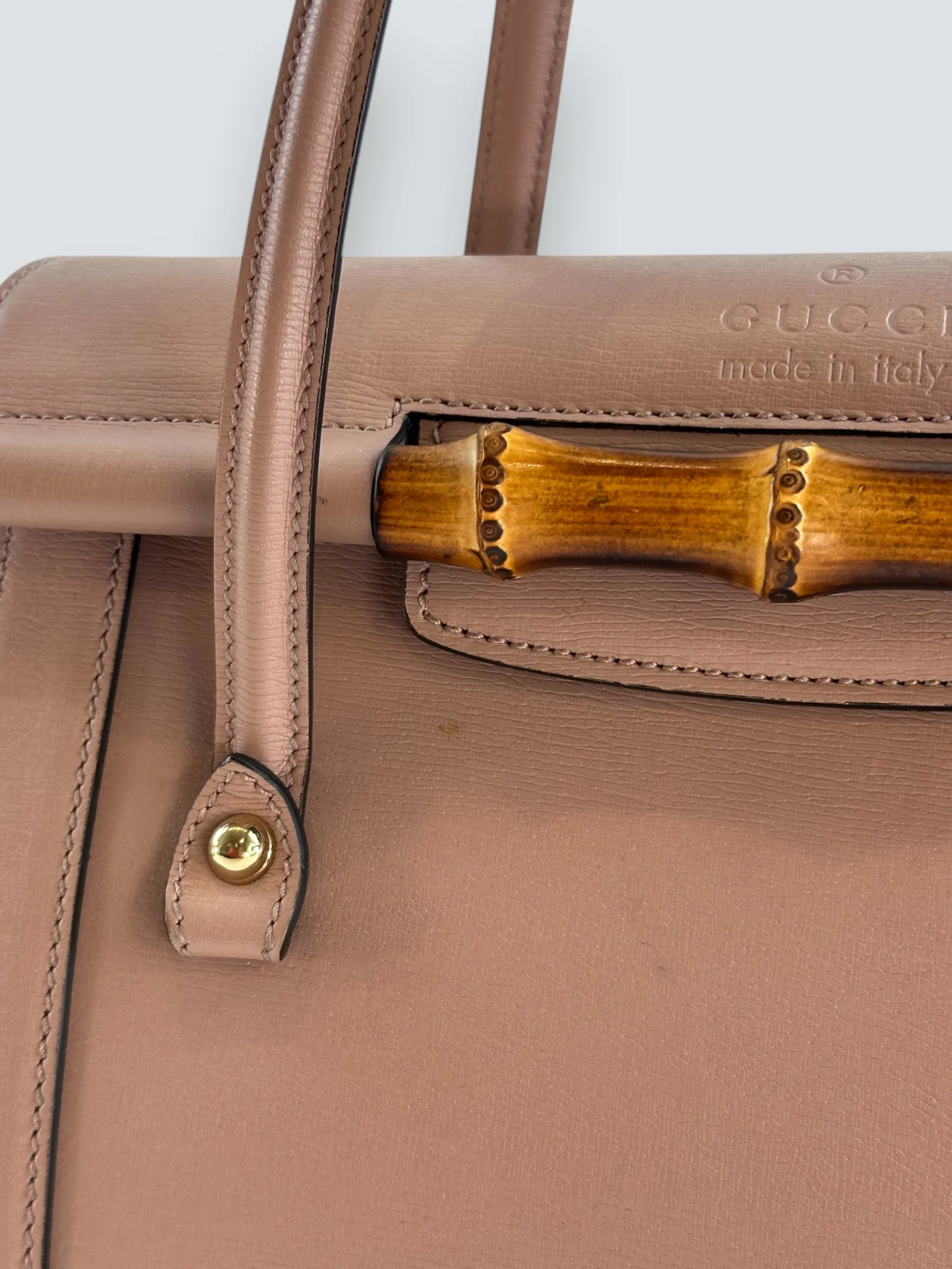Gucci Dusty Pink Leather Bamboo Tote