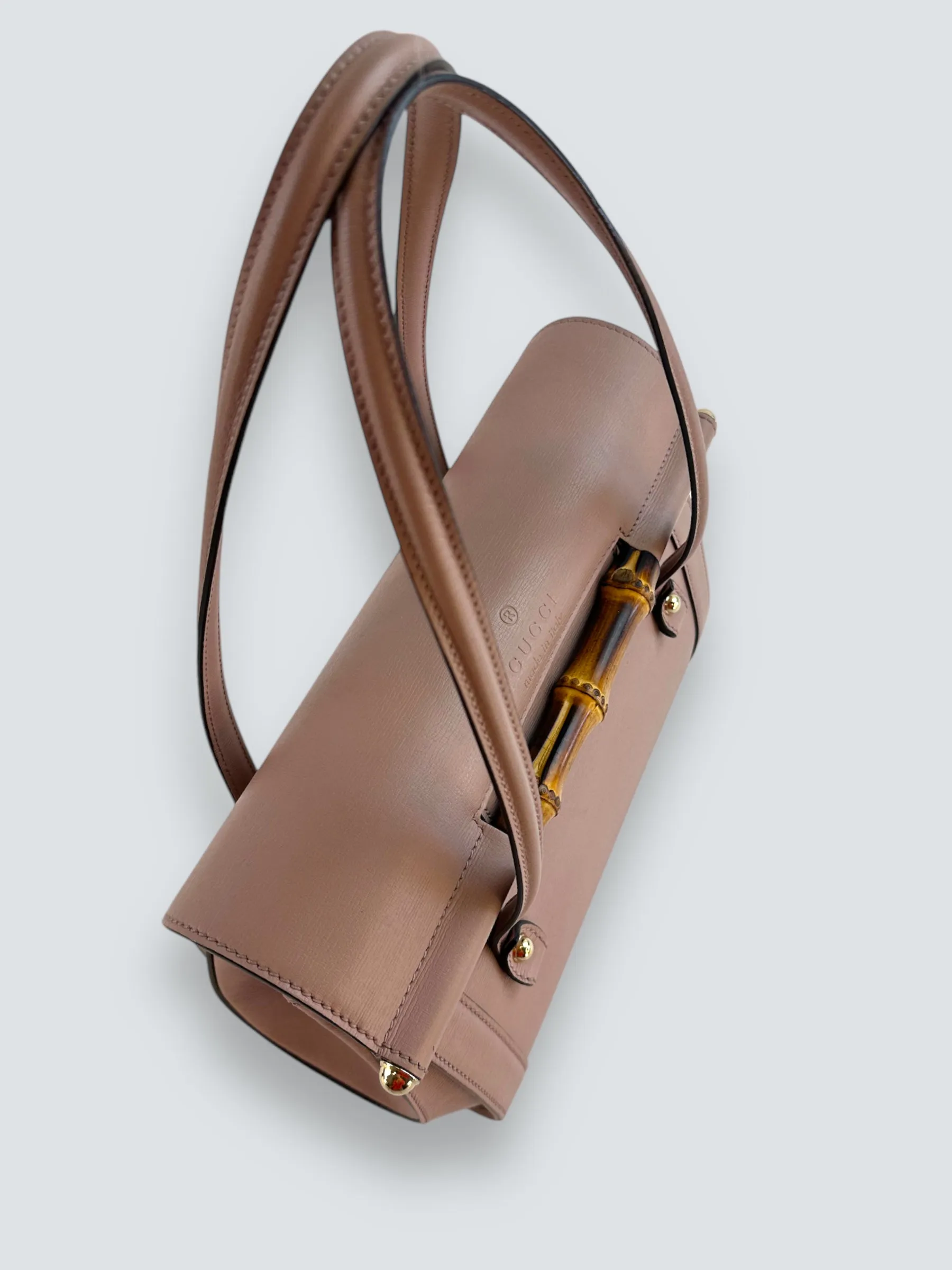 Gucci Dusty Pink Leather Bamboo Tote