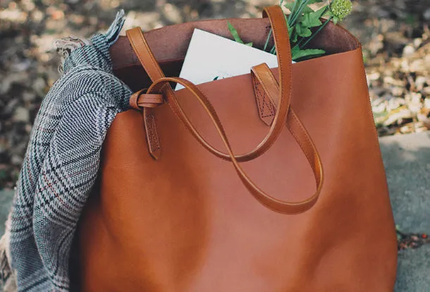 Handmade Genuine Leather Handbag Tote Bag Shopper Bag Shoulder Bag Purse For Women