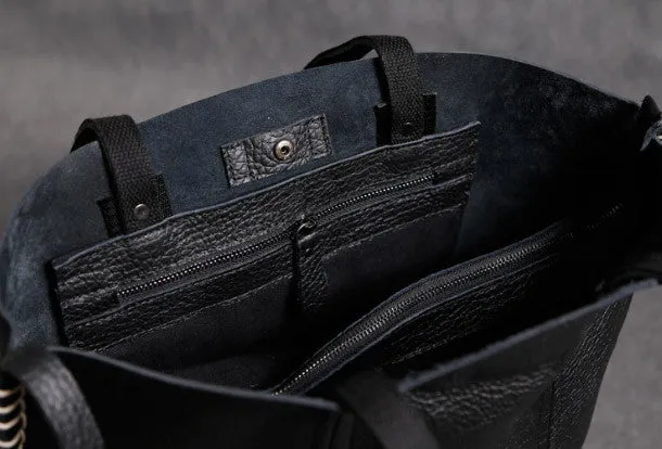 Handmade Leather black tote bag for women leather shoulder bag handbag
