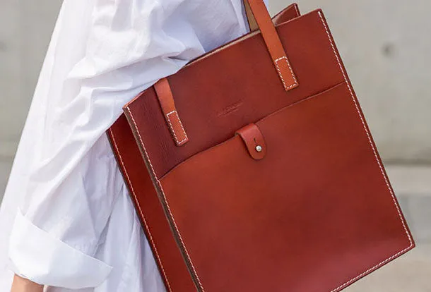 Handmade Leather handbag shoulder tote bag red for women leather shopper bag