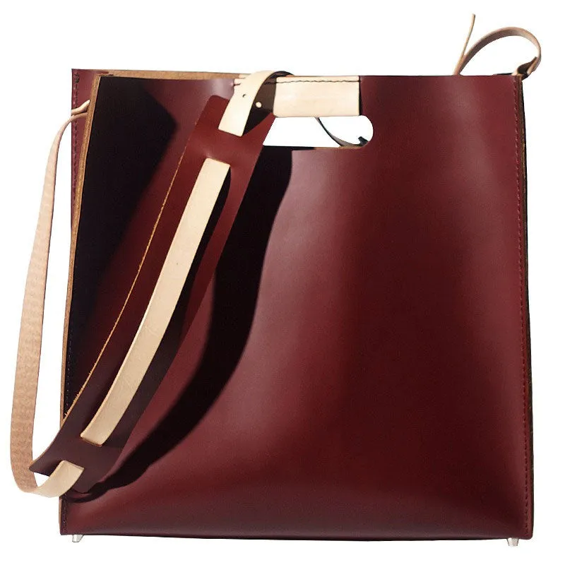 Handmade Leather Red Womens Tote Purse Handbag Tote Shopper Bag for Women