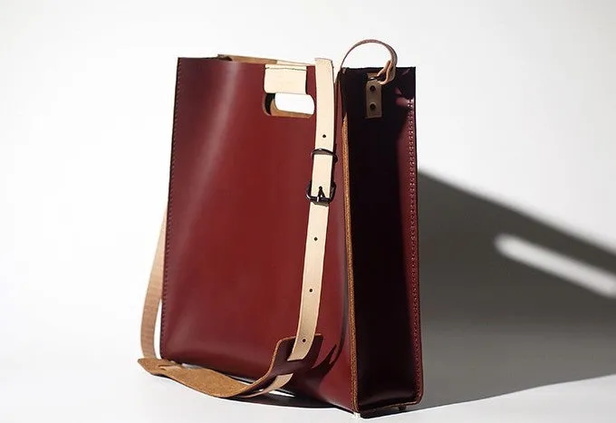 Handmade Leather Red Womens Tote Purse Handbag Tote Shopper Bag for Women