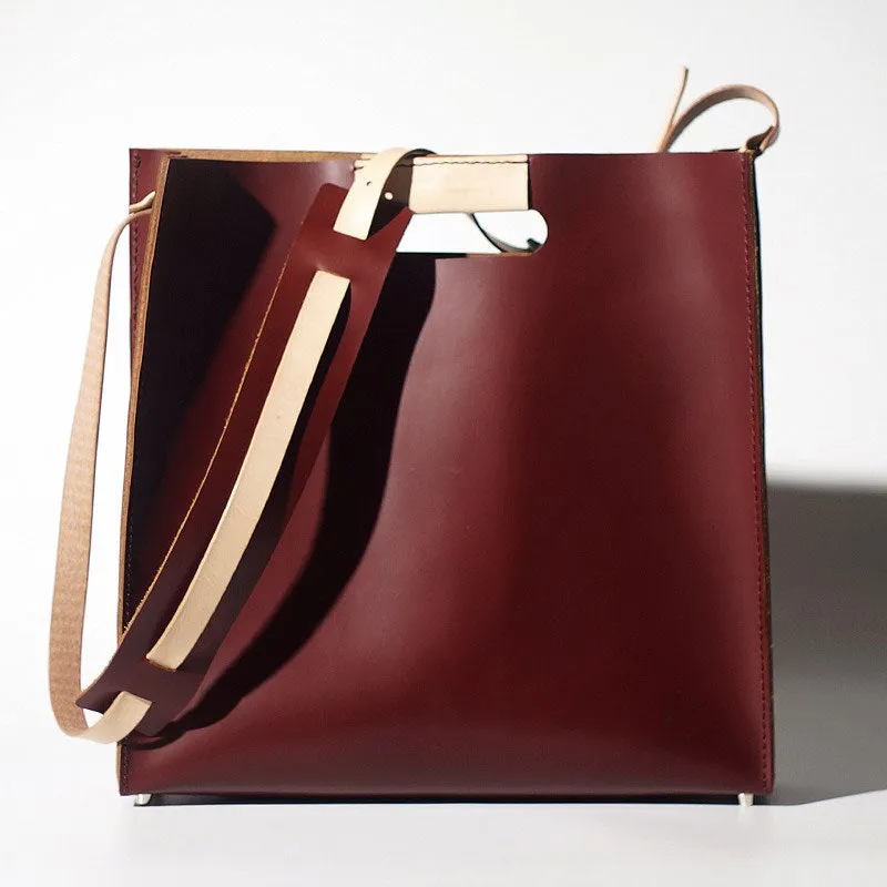 Handmade Leather Red Womens Tote Purse Handbag Tote Shopper Bag for Women