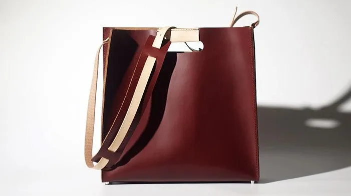 Handmade Leather Red Womens Tote Purse Handbag Tote Shopper Bag for Women