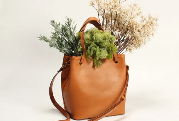 Handmade Leather Tote Purse Bucket Bag Handbag Shoulder Bag Large for Women Leather Shopper Bag