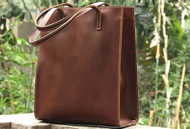 Handmade vintage womens leather tote bag shoulder bag for women