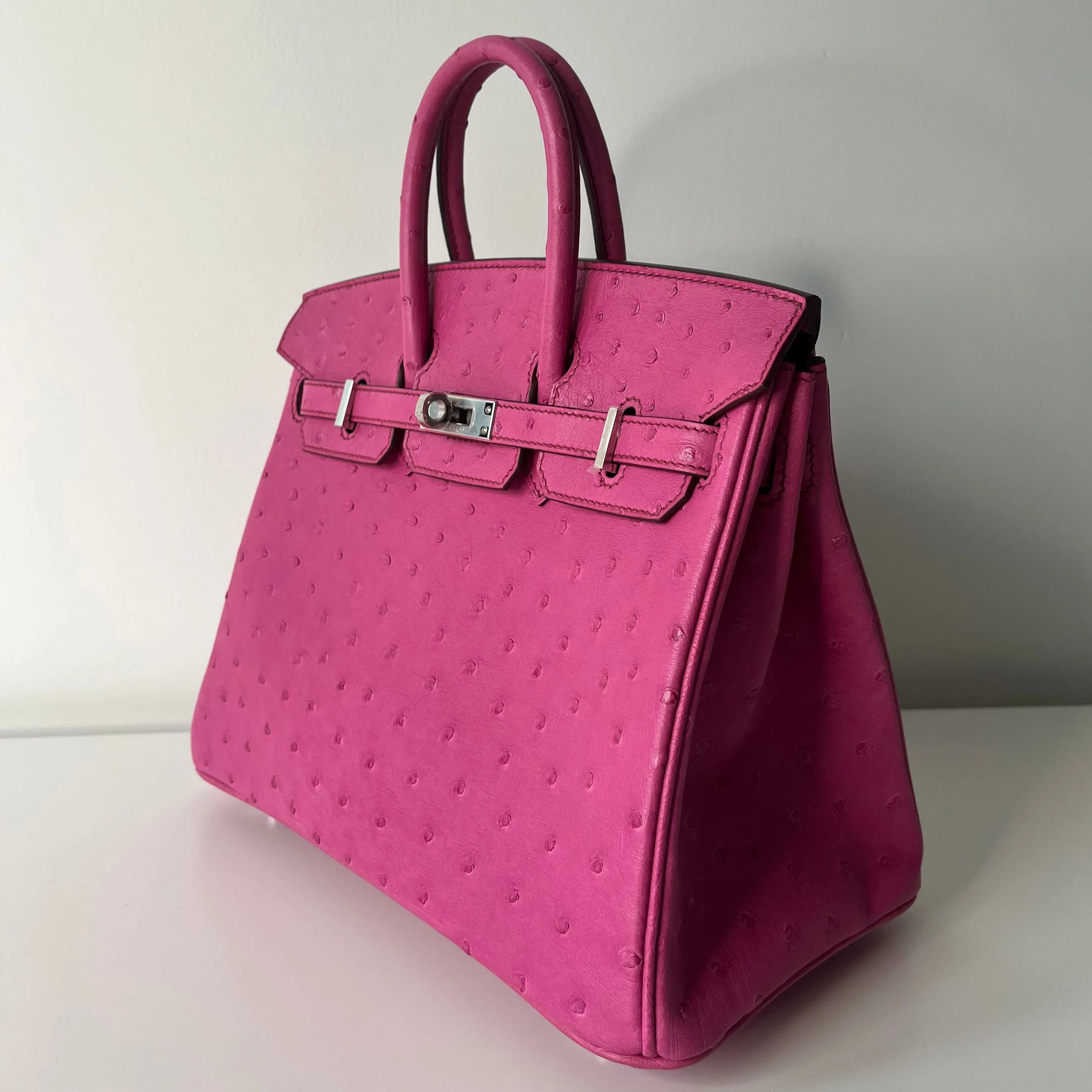 Hermes Birkin 25 Fuschia Ostrich Palladium Hardware